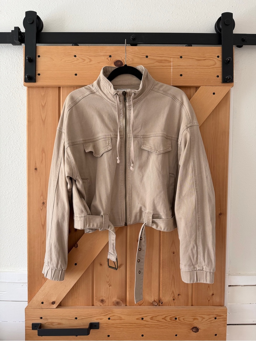 Tan Funnel neck Cargo Jacket